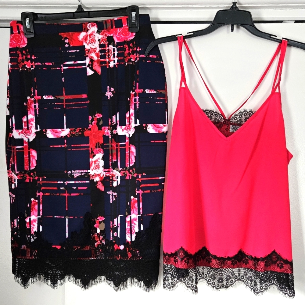 Bisou Bisou blouse and skirt set, like new
